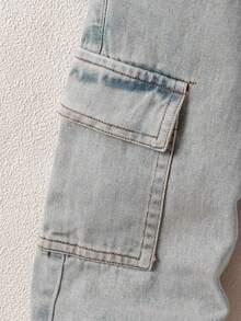 男童休闲宽松直筒撞色缝线工装牛仔裤 - 淺色水洗藍 - 查看 7