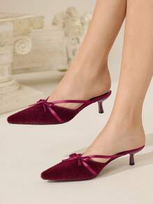 CUCCOO CHICEST Scarpe con tacco a punta eleganti e retrò in velluto viola, con fiocco, cinturino incrociato e tacco a rocchetto, adatte per occasioni formali, feste, pomeriggi del tè, appuntamenti, Ognissanti - Fucsia - Visualizzare 2