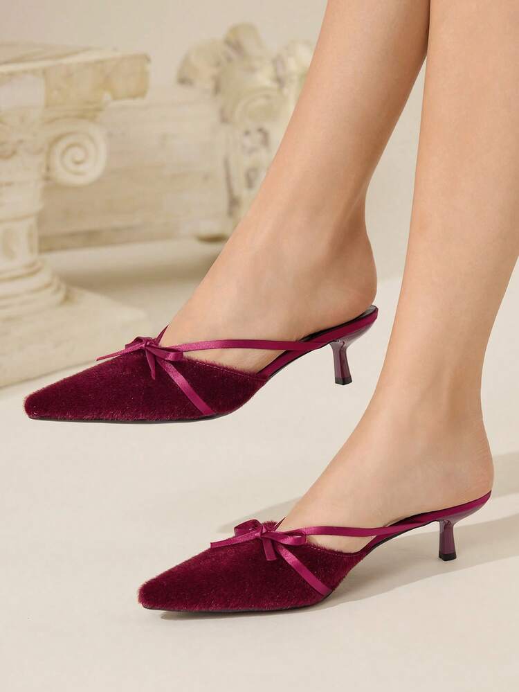 CUCCOO CHICEST Women's Elegant Gothic Retro Purple Velvet Pointed Toe Bowknot Strap Criss-Cross Kitten Heel Pumps, Mules, Slip-On Dress Shoes For Formal Occasions, Parties, Afternoon Tea, Dates, Halloween For Christmas