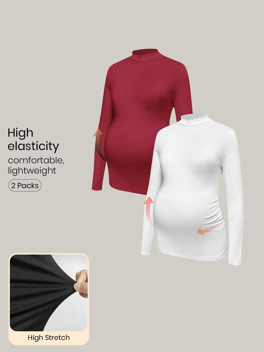 Modmama T-shirt col montant unicolore décontracté de maternité, automne/hiver