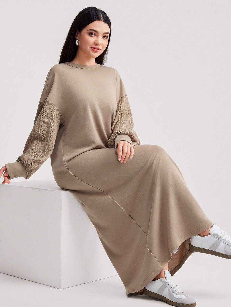 Veilorie Women's Casual Drop Shoulder Loose Fit Crew Neck Sweatshirt, Autumn - Khaki - View 1