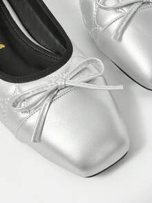 Woman Shoes Solid Color Flat Shoes With Bow Decoration For Spring And Summer - Silver - View 7