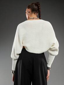 Normani Cardigan casual solto, versátil e na moda, em cor sólida - Branco - Visão 2
