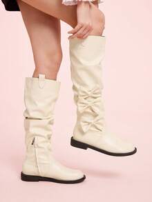 CUCCOO DOLLMOD Women's Retro Over-The-Knee Boots, Round Toe Slim Fit Tall Riding Boots For Christmas - Beige - View 5