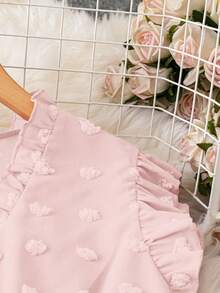 SHEIN LUNE 大码女式纯色荷叶边V领短袖休闲衬衫 - 淺粉色 - 查看 3
