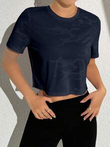 Easithlete 网眼拼接休闲百搭扭结蓝色舒适运动T恤 - 藍色 - 查看 2