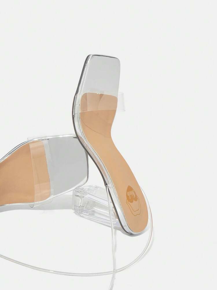 Women's Square Toe Silver High Heel Sandals