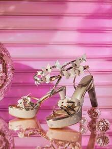 CUCCOO LuxiPop Modne sandały damskie na wysokim obcasie z okrągłym noskiem i grubym paskiem