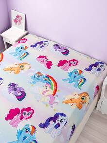 My Little Pony X SHEIN 1件彩虹卡通印花床单，多种尺寸可选，适用于单人床/双人床/大号床/特大号床，舒适柔软，透气保暖，可机洗。图案包括：暮光闪闪/云宝黛西/碧琪/苹果嘉儿/柔柔/瑞瑞。 - 彩色 - 查看 4