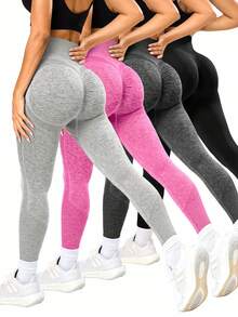 Easithlete Quần tập yoga liền mạch cho nữ có cạp chun mông bốn cặp - Nhiều màu - Xem 3