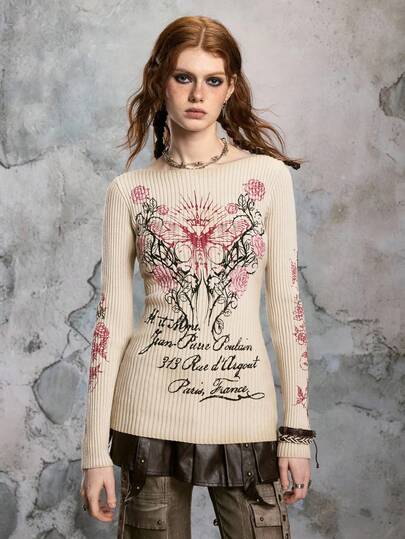 Grunge Punk Pull côtelé en jacquard vintage