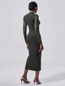SHEIN ChicEase Lightweight And Elegant Mesh Dress, Semi-Sheer Gray Knitted Long Skirt - Dark Grey - View 2