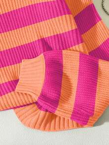 SoleilVie Striped Pattern Drop Shoulder Sweater,Long Sleeve Tops Knit Pullover Fall Winter Outfit