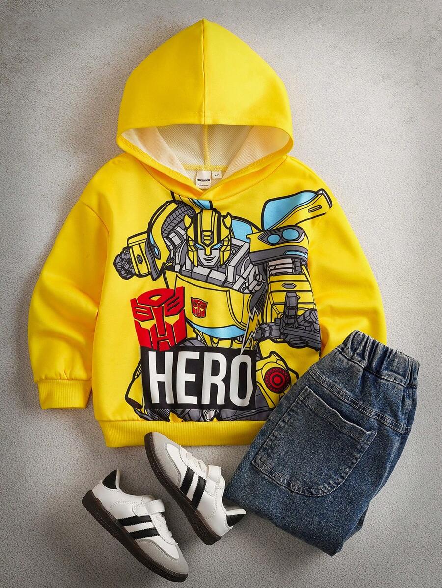 Transformers X SHEIN 男童休闲机器人印花落肩长袖卫衣 - 黃色 - 查看 1