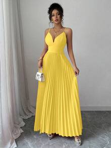 Elegant And Sexy Women's Dress With Thin Straps And Crisscross Back - 黃色 - 查看 4