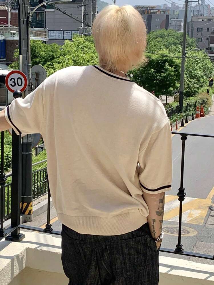 Men's Summer Knitted Sweater With Letter Print Back To School