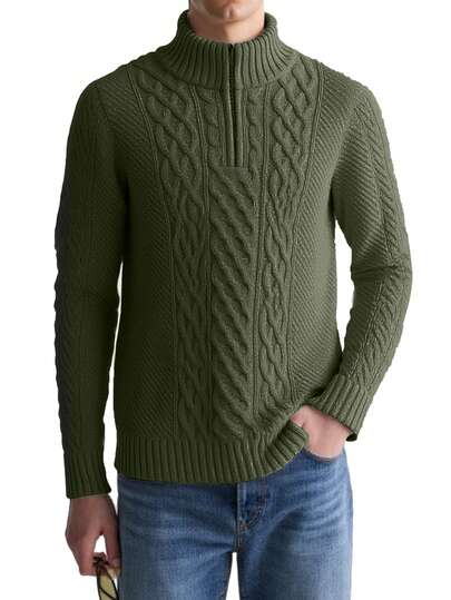 Jacob Cable Men's 1/4 Zip Knitted Jumper Green