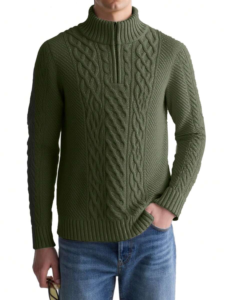 Jacob Cable Men's 1/4 Zip Knitted Jumper Green - Green - View 1