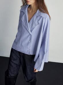 Aveloria Modichic Fashionable Design Sense Casual Loose Pleated Long Sleeve Striped Shirt - Multicolor - View 6