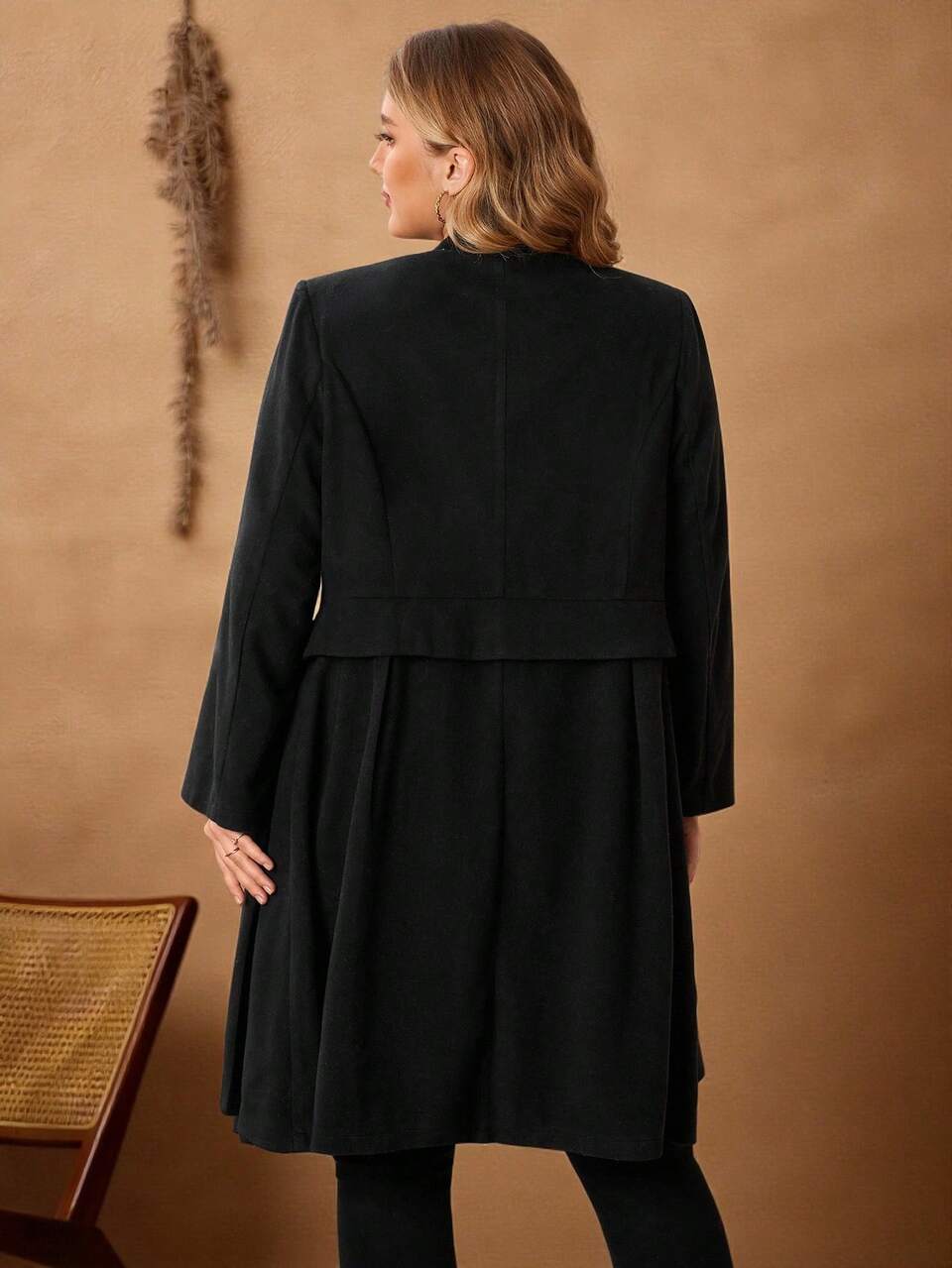 Women's Elegant Formal Plus Size Black Overcoat,Long Sleeve Autumn Winter Evening Versatile Casual Coat For Thanksgiving Christmas New Year,Formal