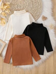 SHEIN 3件套女婴时尚高领针织内衣套装