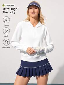 Gameset SHEIN Sport 女士秋冬连帽半拉链休闲高尔夫运动服 - 白色 - 查看 1