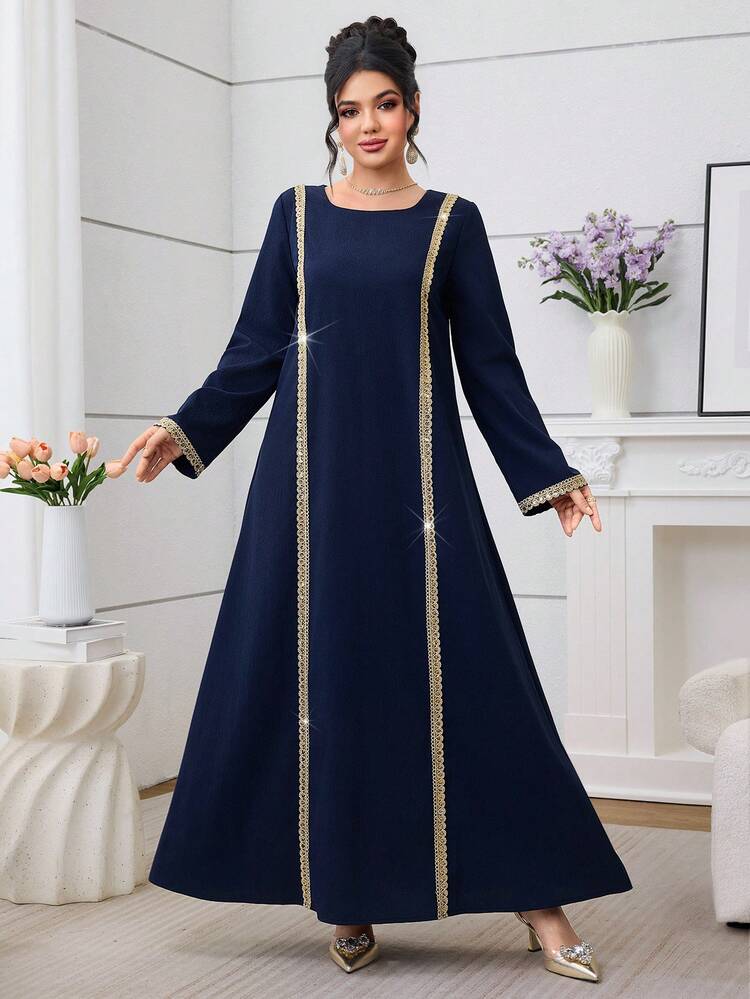 Al Najma Women's Turkish Maxi Dress & Arabic Traditional Abaya Kaftan Jalabiya Dress - Navy Blue - View 1