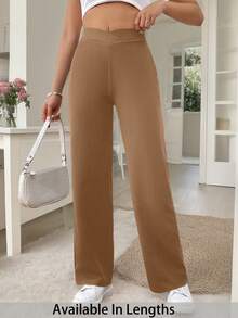 SHEIN PETITE CURVE Quần ống đứng ôm sát eo thanh lịch, thường ngày cỡ lớn dành cho nữ - Màu Khaki - Xem 1