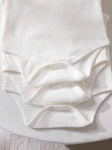 SHEIN Vintaside Kids 3pcs/Set Newborn Baby Boy Casual Cute Bear Decor White Bodysuit Outfit, Suitable For Daily Wear, Summer - White - View 8