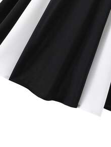 Tween Girls' Solid Color Casual Short Sleeve Summer Dress - Black and White - View 5