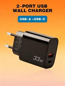 Teckwe 33W PD3.0 Fast Charging Adapter, EU Plug GaN Wall Charger, 33W Power Adapter Fast Charging Compatible With Apple/Android Phones, Cameras, MP3 Nan High Output Power
