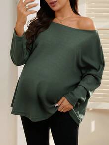 SHEIN Blusa de manga larga con cuello asimétrico, elegante y cómoda para embarazadas - Verde - Ver 1