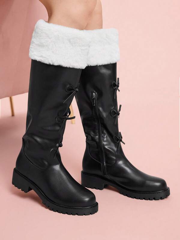 CUCCOO DOLLMOD Botas altas de montar de mujer con puntera redonda y ajuste delgado, estilo retro