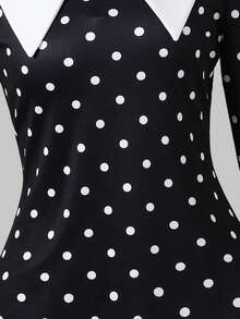 SHEIN Vestido preto com gola Peter Pan e bolinhas para meninas, vestido formal preto, vestido gótico para meninas, adequado para deslocamento diário, passeios, apresentações, festas, outono e inverno