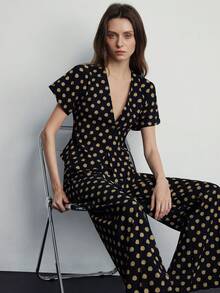 Aveloria Modichic Vintage Polka Dot Asymmetric V-Neck Vest Top And Wide Leg Pants 2 Pieces Set - Multicolor - View 3