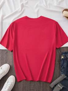 Camiseta casual mujer diseño navideño cuello redondo manga corta - Rojo - Ver 2