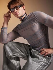 FeverCity Men's Sexy Transparent Soft Long Sleeve T-Shirt - Grey - View 4