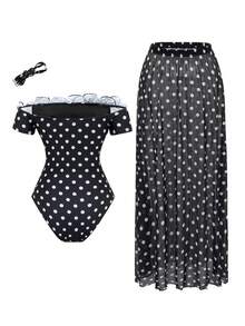 Swim Oasis Đồ bơi một mảnh họa tiết chấm bi, bó sát, thanh lịch, đi biển mùa hè cho nữ - Đen và trắng - Xem 8