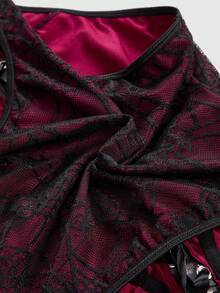 ROMWE Goth Sujetador con aros con diseño de alas de murciélago gótico, body sexy con cordones y diseño de telaraña - Burdeos - Ver 4