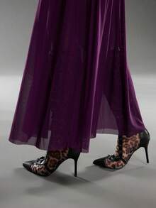 Normani Romantic Date Party Eggplant Purple Mesh Deep V Backless Tie Ruched Mesh Dress For Women - Red Violet - View 8
