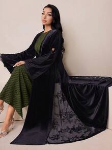 Veilorie 女士撞色蕾丝长袖优雅长袍 - 紫色 - 查看 1