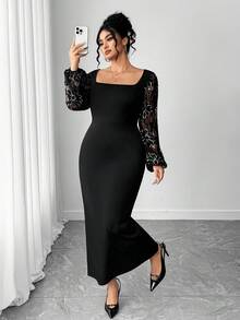 Cravure Plus Size Women Elegant Luxury Romantic Dress - Black - View 4