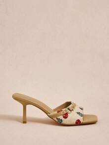 Rosivie 女士简约樱桃图案时尚日常高跟凉鞋