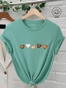 INAWLY 女士心形印花休闲圆领短袖 T 恤 - 薄荷綠 - 查看 1