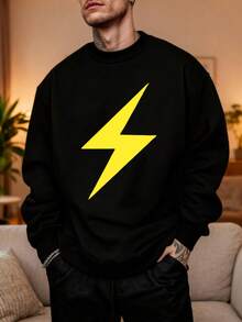 Hombre004 Sudadera de cuello redondo de moda Parte superior de ropa para casa, cómoda y abrigada cálida para otoño e invierno, con envío local desde México Camisa con diseño de rayo amarillo atractivo, perfecta para un estilo casual moderno y atrevido - Negro - Ver 1
