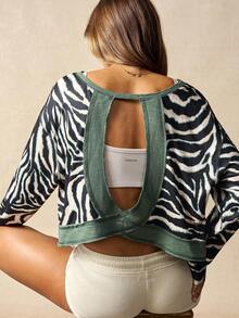 VARSIVA 休闲宽松露脐长袖运动T恤，后背镂空设计 - 彩色 - 查看 3