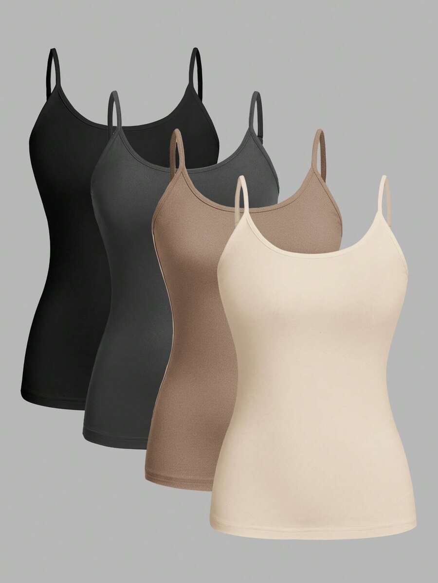 SHEIN EZwear 4件套休闲简约吊带背心，适合夏季海滩穿着 - 彩色 - 查看 1