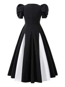 Tween Girls' Solid Color Casual Short Sleeve Summer Dress - Black and White - View 2