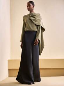 Zivah 2025 Autumn/Winter New Year, Valentine's Day, Party, Banquet, Date, Birthday Party, College Style, Student Wear, Daily Outings, Basic Versatile, Casual, Cruise Travel, Trending, Elegant, Commute, Business Casual, Minimalist, Round Neck Long Sleeve, Front Pleated, Left Shoulder Draped Tie, Metal Decor Button On Shoulder, Loose Straight Cut, Dark Brown Bamboo Fabric, Elegant Blouse, Commuter Blouse, Women's Blouse - Rust Brown - View 6