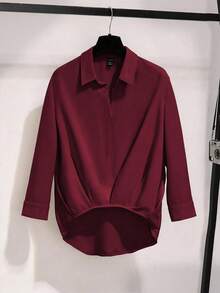 Franclia 女式优雅休闲七分袖褶边衬衫